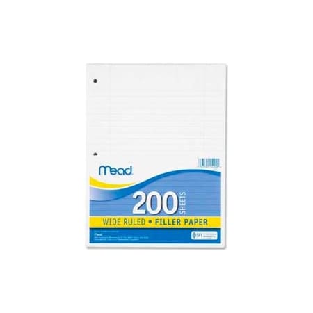 Mead Products Mead Filler Paper, 8" x 10-1/2", Wide Ruled, 3-Hole Punched, White, 200 Sheets/Pack 15200
